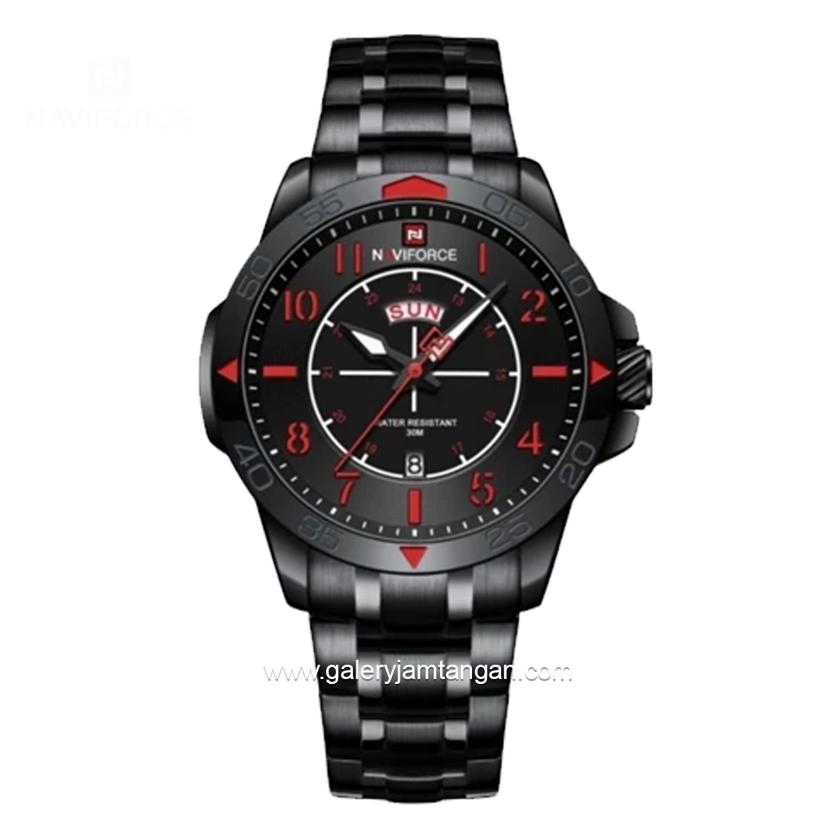NAVIFORCE NF-9204M Black Hour Marker Red Stainless Steel