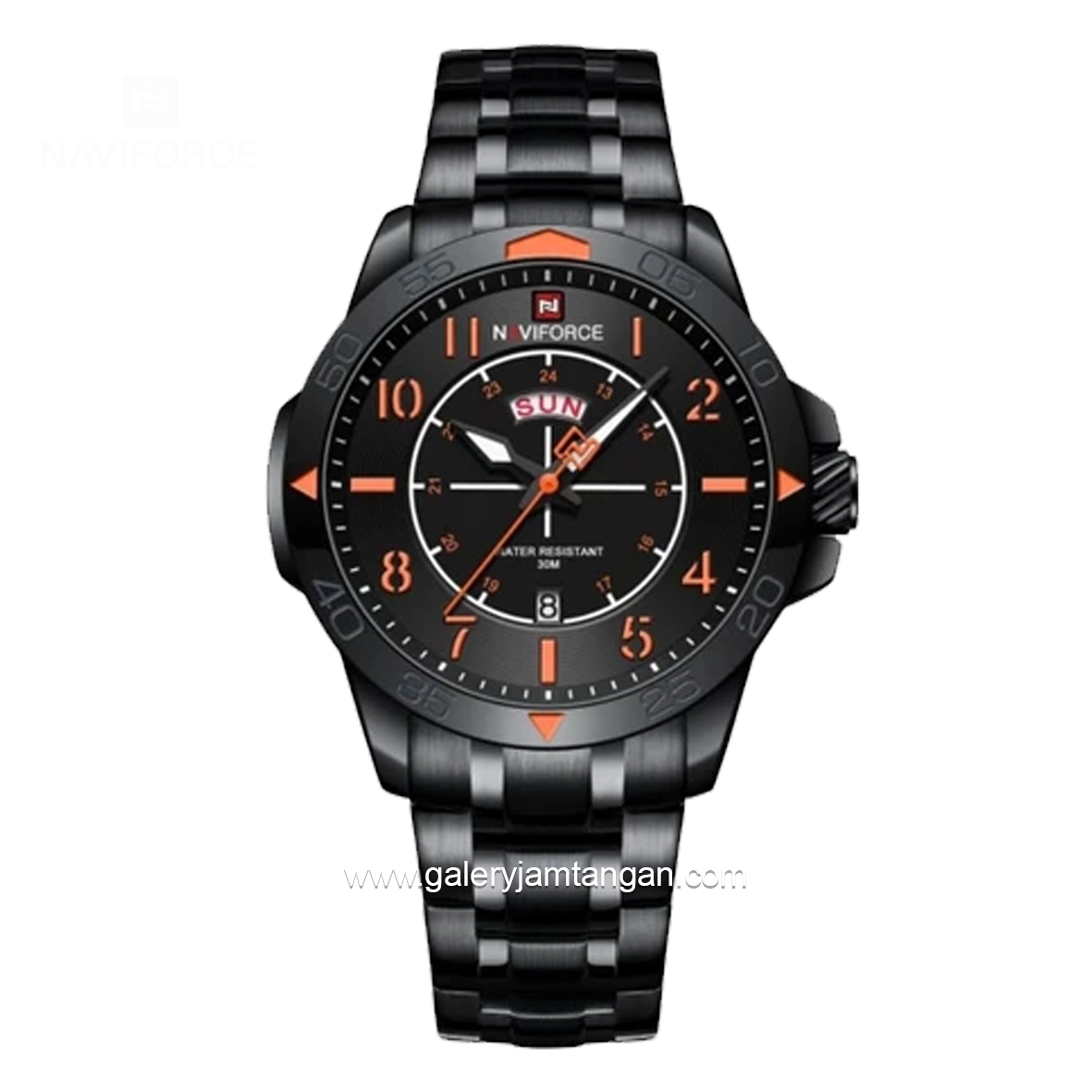 NAVIFORCE NF-9204M Black Hour Marker Orange Stainless Steel