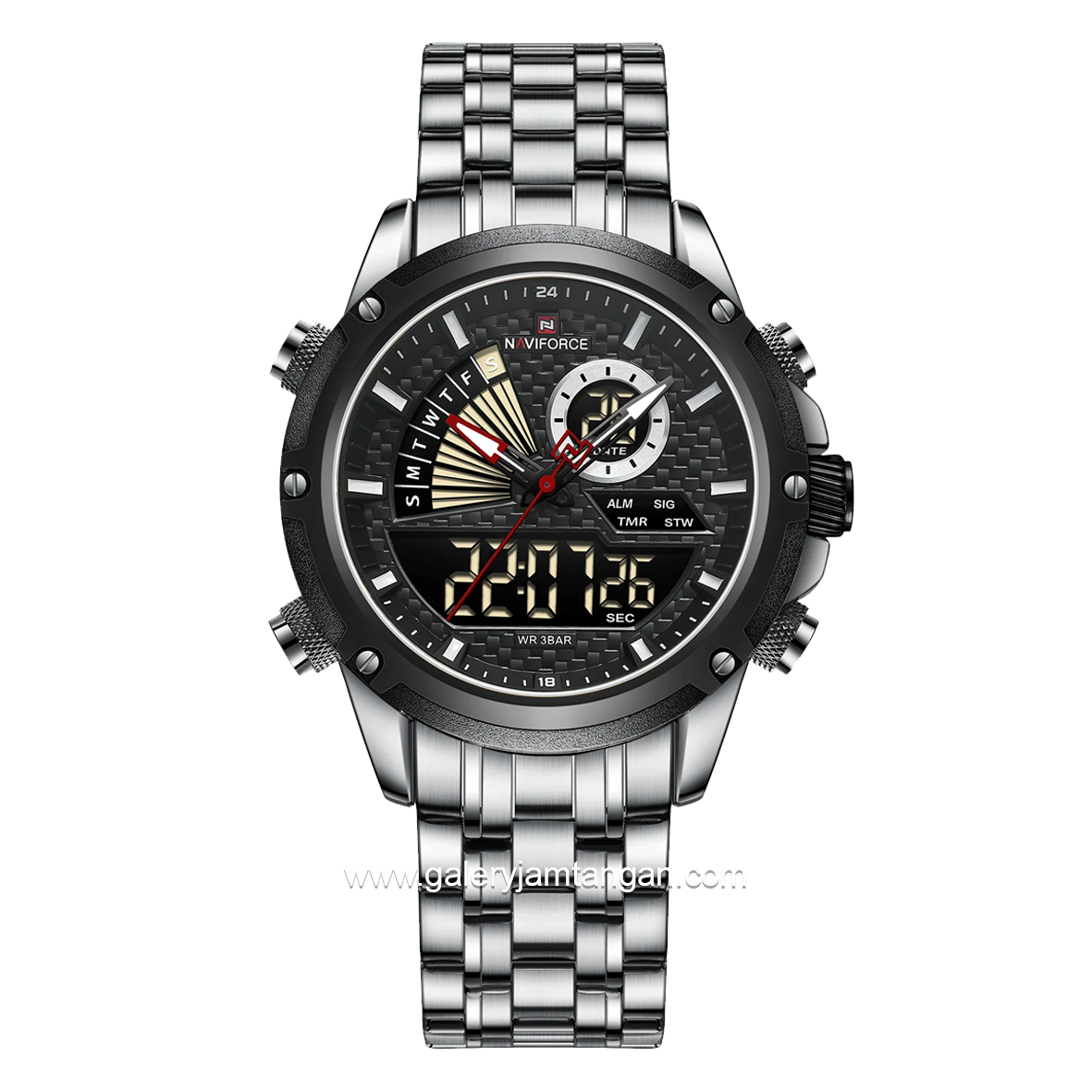 NAVIFORCE NF-9205 Dual Display Silver Dial Black Stainless Steel