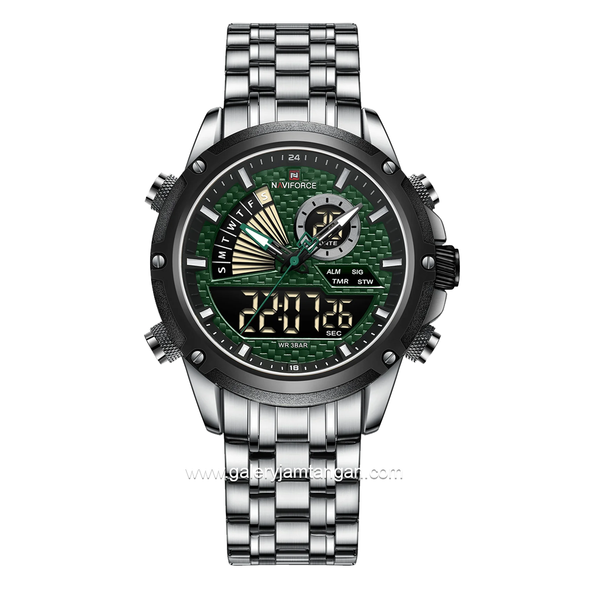 NAVIFORCE NF-9205 Dual Display Silver Dial Green Stainless Steel