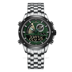 NAVIFORCE NF-9205 Dual Display Silver Dial Green Stainless Steel