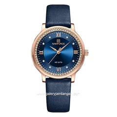 NAVIFORCE NF-5036L Women Watch Ring Rosegold Leather Strap