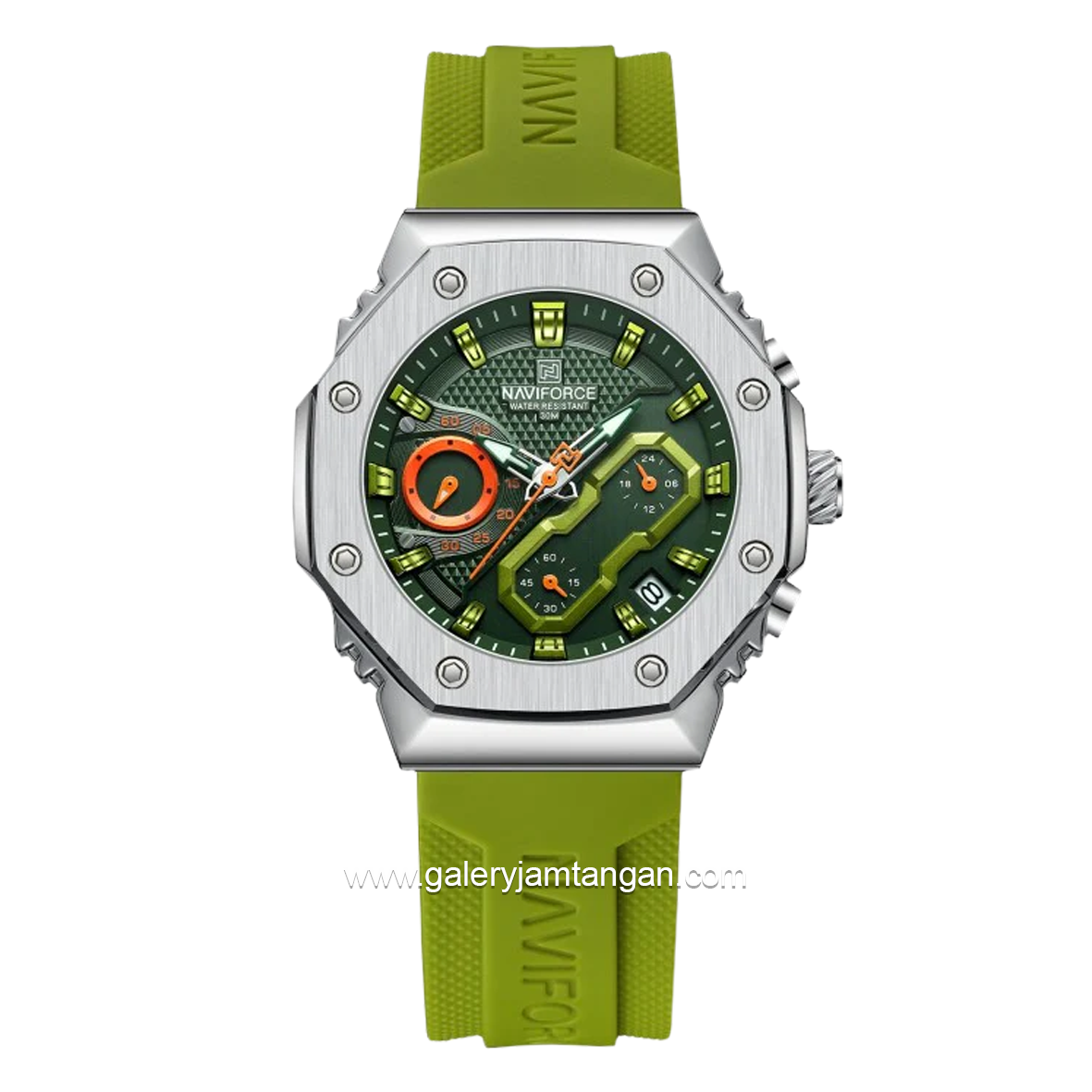NAVIFORCE NF-8035G & NF-8035L Chronograph Green Silver Rubber Strap