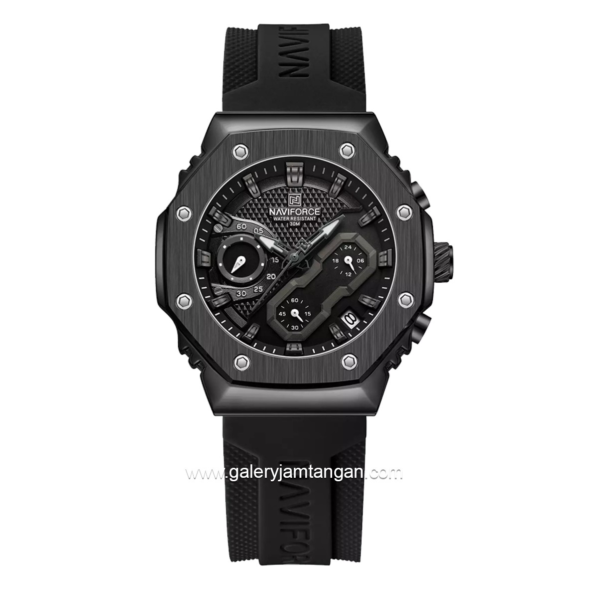 NAVIFORCE NF-8035G & NF-8035L Chronograph Full Black Rubber Strap