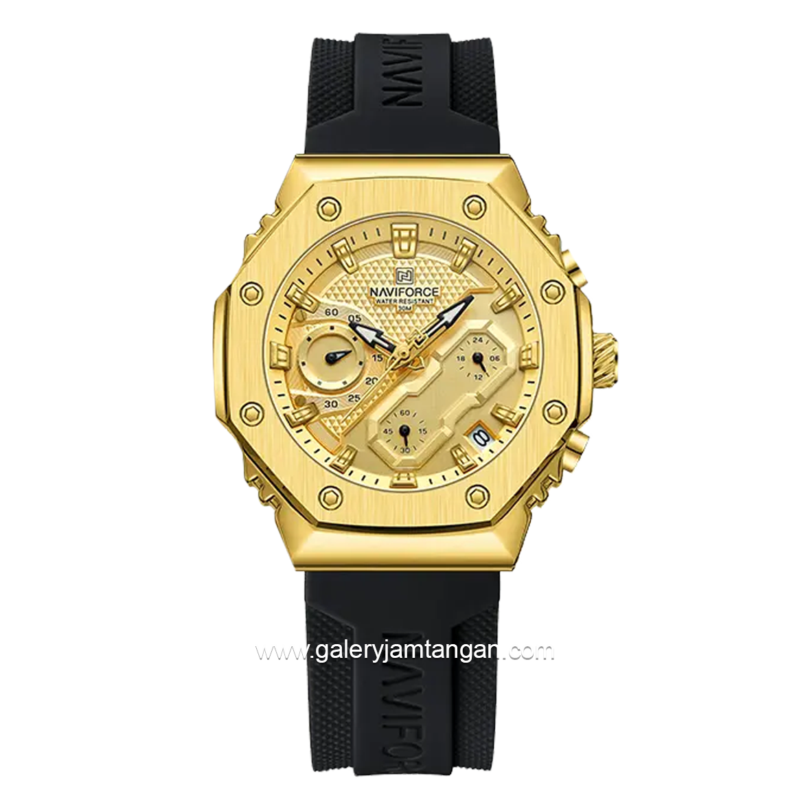 NAVIFORCE NF-8035G & NF-8035L Chronograph Black Gold Rubber Strap