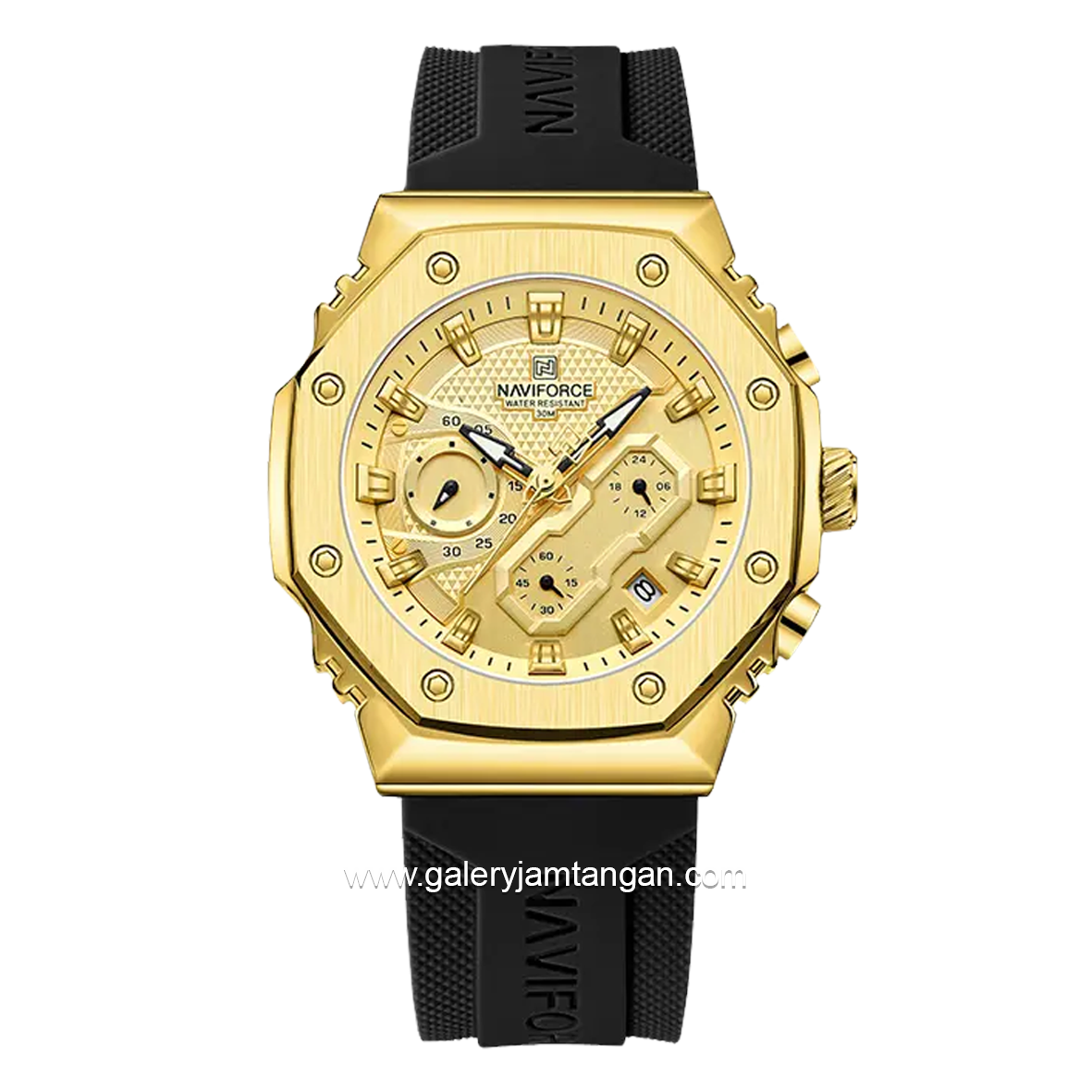 NAVIFORCE NF-8035G & NF-8035L Chronograph Black Gold Rubber Strap