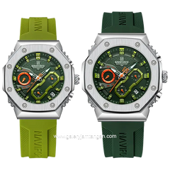 NAVIFORCE NF-8035G & NF-8035L Chronograph Green Silver Rubber Strap