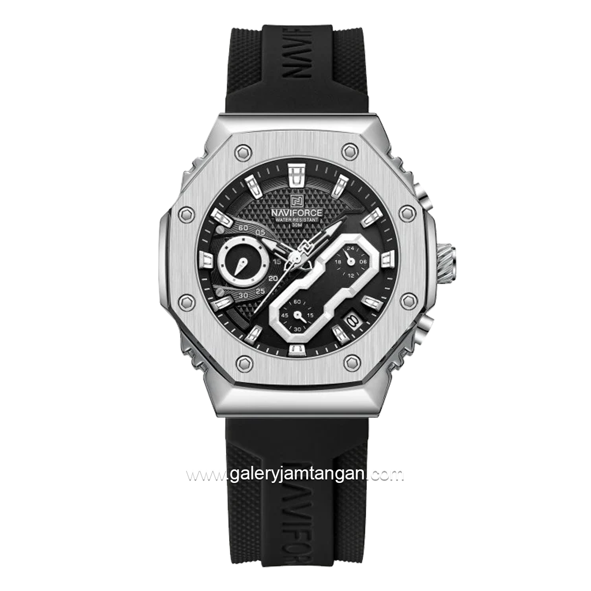 NAVIFORCE NF-8035G & NF-8035L Chronograph Black Silver Rubber Strap