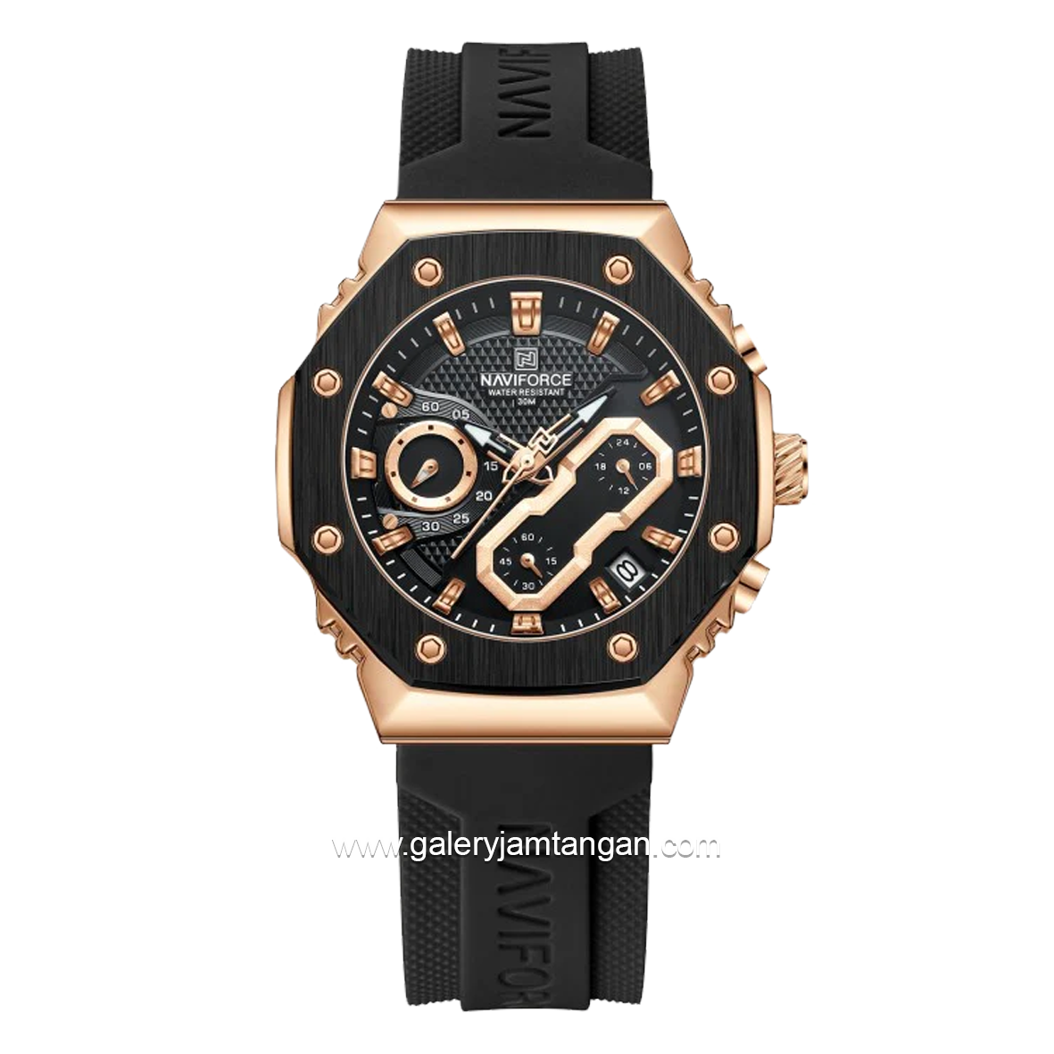 NAVIFORCE NF-8035G & NF-8035L Chronograph Black Rosegold Rubber Strap