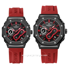 NAVIFORCE NF-8035G & NF-8035L Chronograph Red Black Rubber Strap