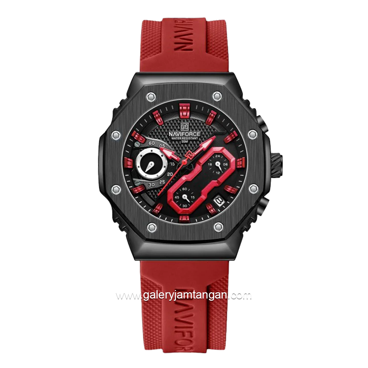 NAVIFORCE NF-8035G & NF-8035L Chronograph Red Black Rubber Strap