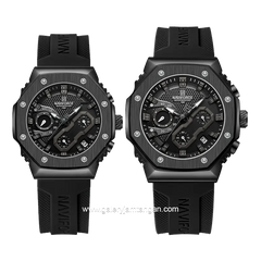 NAVIFORCE NF-8035G & NF-8035L Chronograph Full Black Rubber Strap