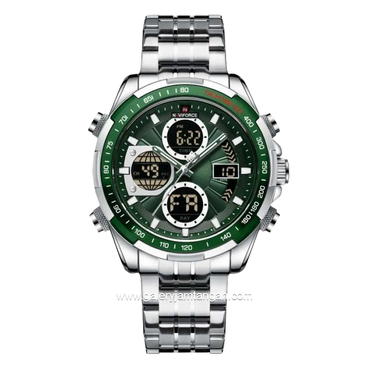 NAVIFORCE NF-9197M Silver Dual Time Stainless Steel Strap