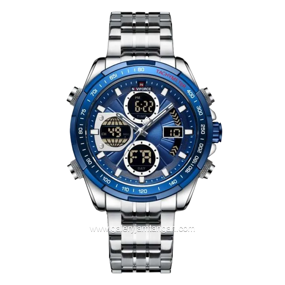 NAVIFORCE NF-9197M Silver Dual Time Stainless Steel Strap