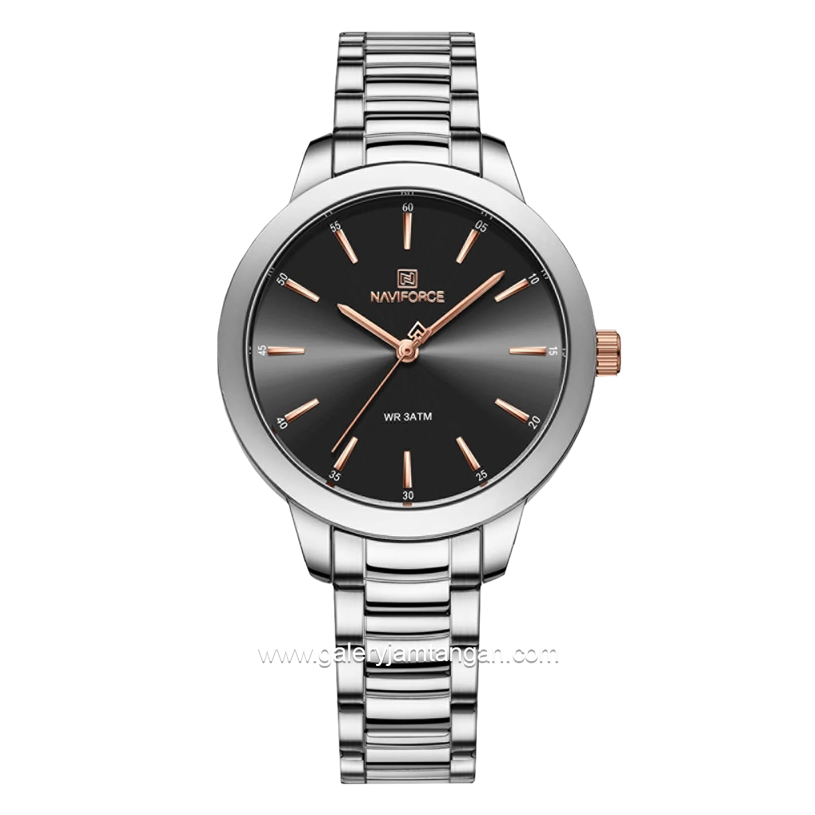 NAVIFORCE NF-5025L Rosegold Silver Dial Black Stainless Steel Strap
