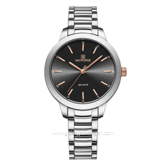 NAVIFORCE NF-5025L Rosegold Silver Dial Black Stainless Steel Strap