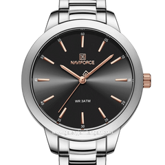NAVIFORCE NF-5025L Rosegold Silver Dial Black Stainless Steel Strap