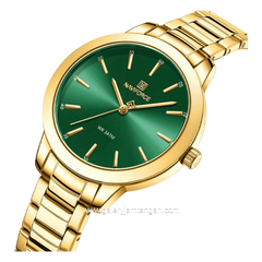 NAVIFORCE NF-5025L Gold Dial Green Stainless Steel Strap