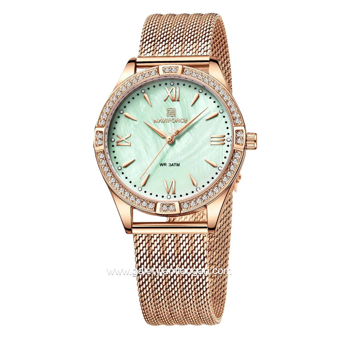 NAVIFORCE NF-5028L Rosegold Dial Green Mesh Stainless Steel Strap