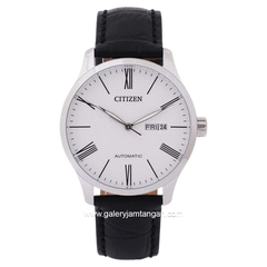 CITIZEN NH8350-08A Black Silver Dial White Automatic Leather Strap