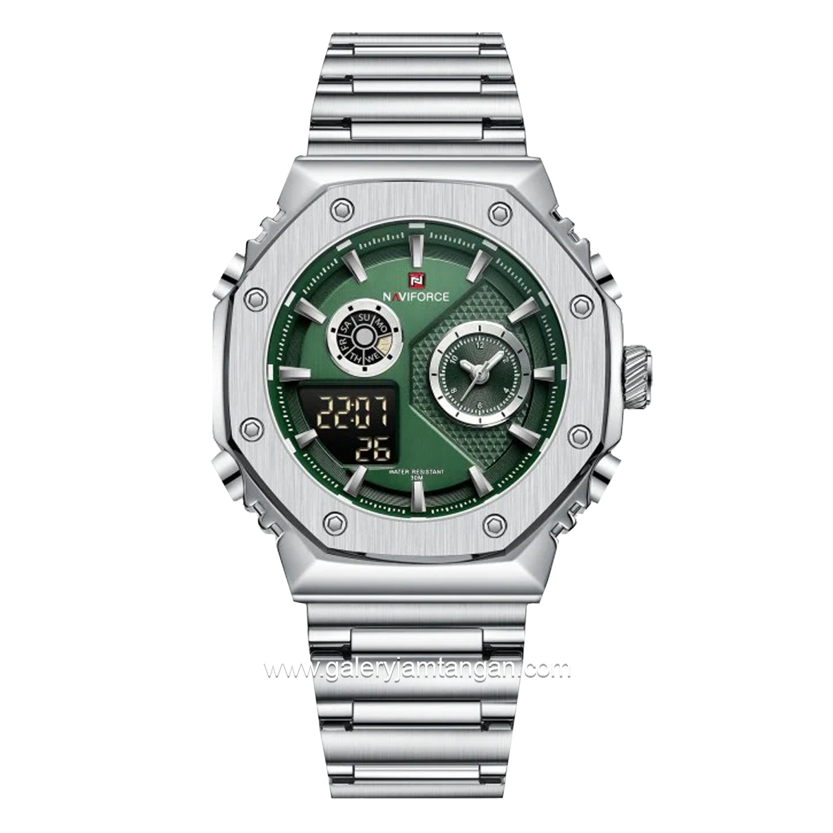 NAVIFORCE NF-9216M Silver Dial Green Stainless Steel Strap