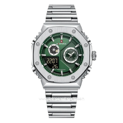 NAVIFORCE NF-9216M Silver Dial Green Stainless Steel Strap