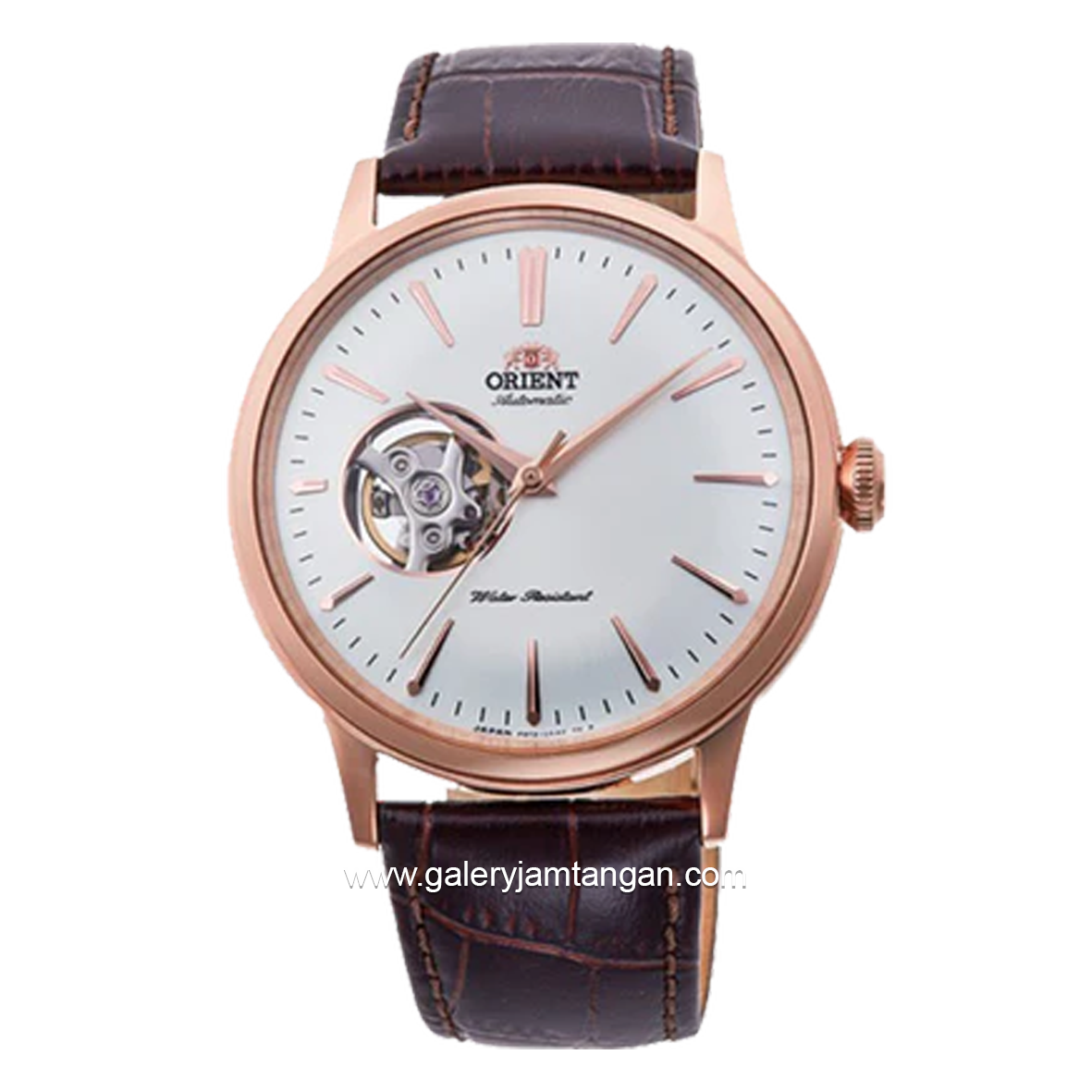 ORIENT BAMBINO OPEN HEART RA-AG0001S30B Automatic Brown Rosegold Dial White Leather Strap