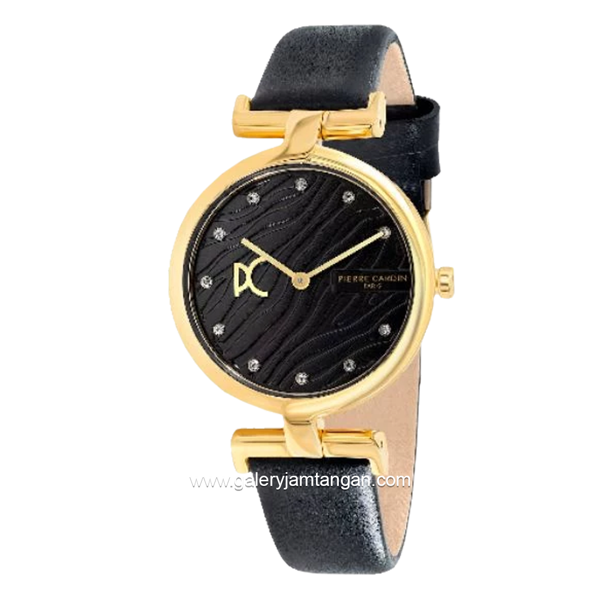PIERRE CARDIN MADELEINE W-CMD.3546 Black Gold Dial Black Leather Strap
