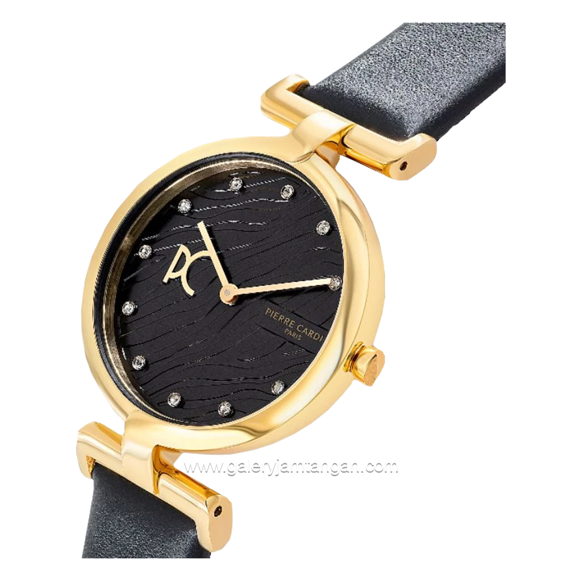 PIERRE CARDIN MADELEINE W-CMD.3546 Black Gold Dial Black Leather Strap