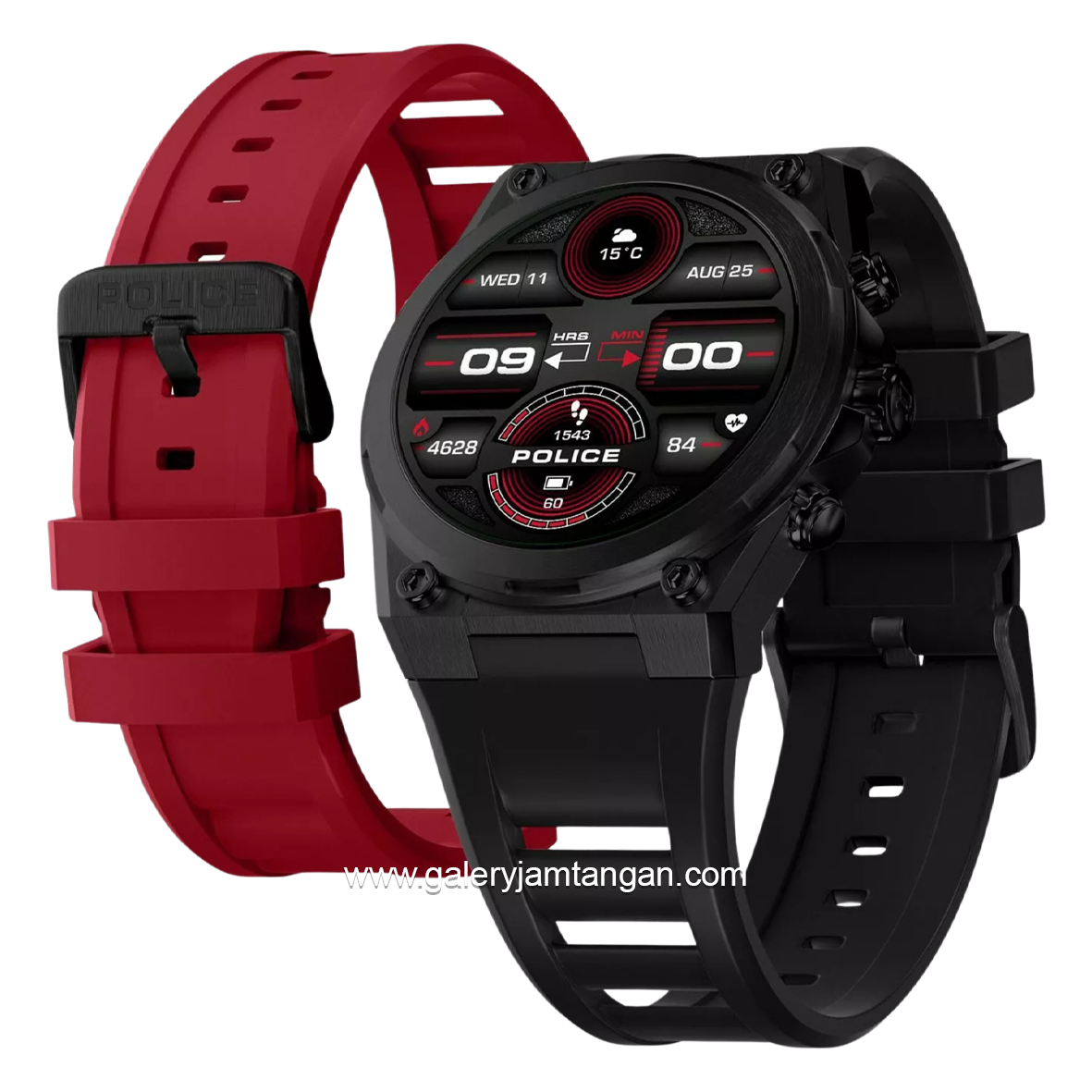 POLICE MY.AVATAR.2 PEIUN00003X2 Smartwatch Black Red Silicone + Extra Strap