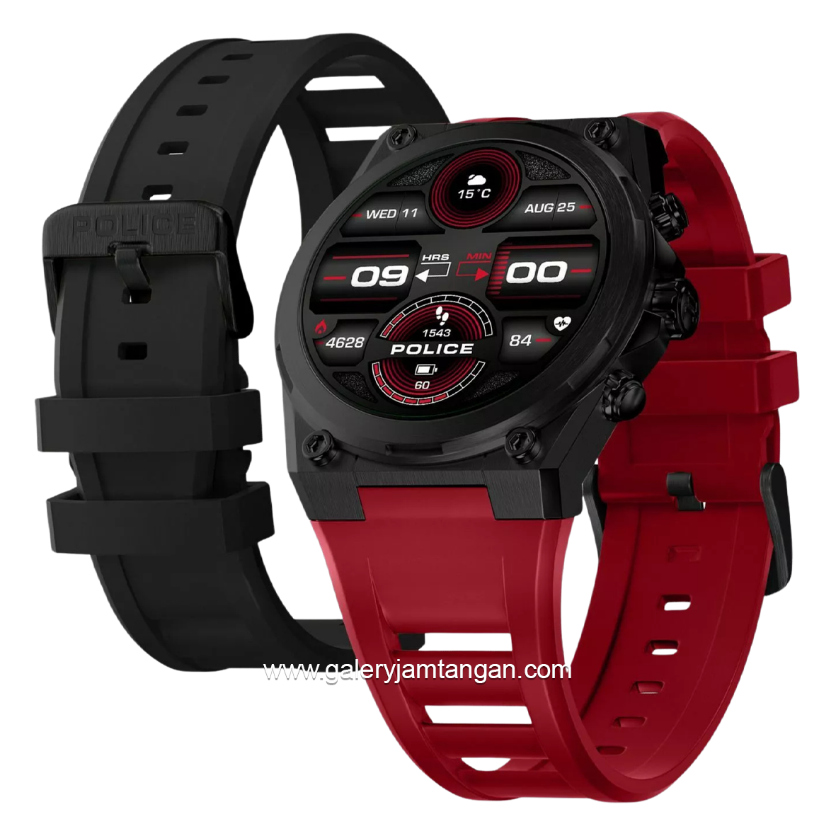 POLICE MY.AVATAR.2 PEIUN00003X2 Smartwatch Black Red Silicone + Extra Strap