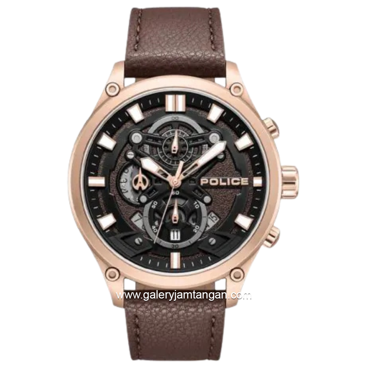 POLICE PEWGC0054204 Brown Rosegold Leather Strap