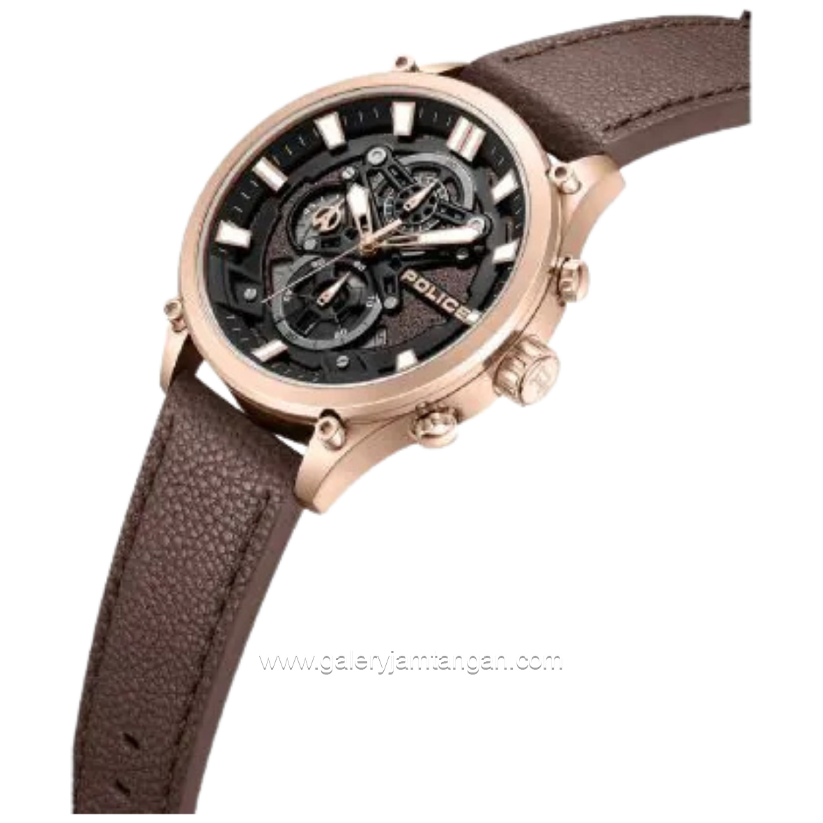 POLICE PEWGC0054204 Brown Rosegold Leather Strap