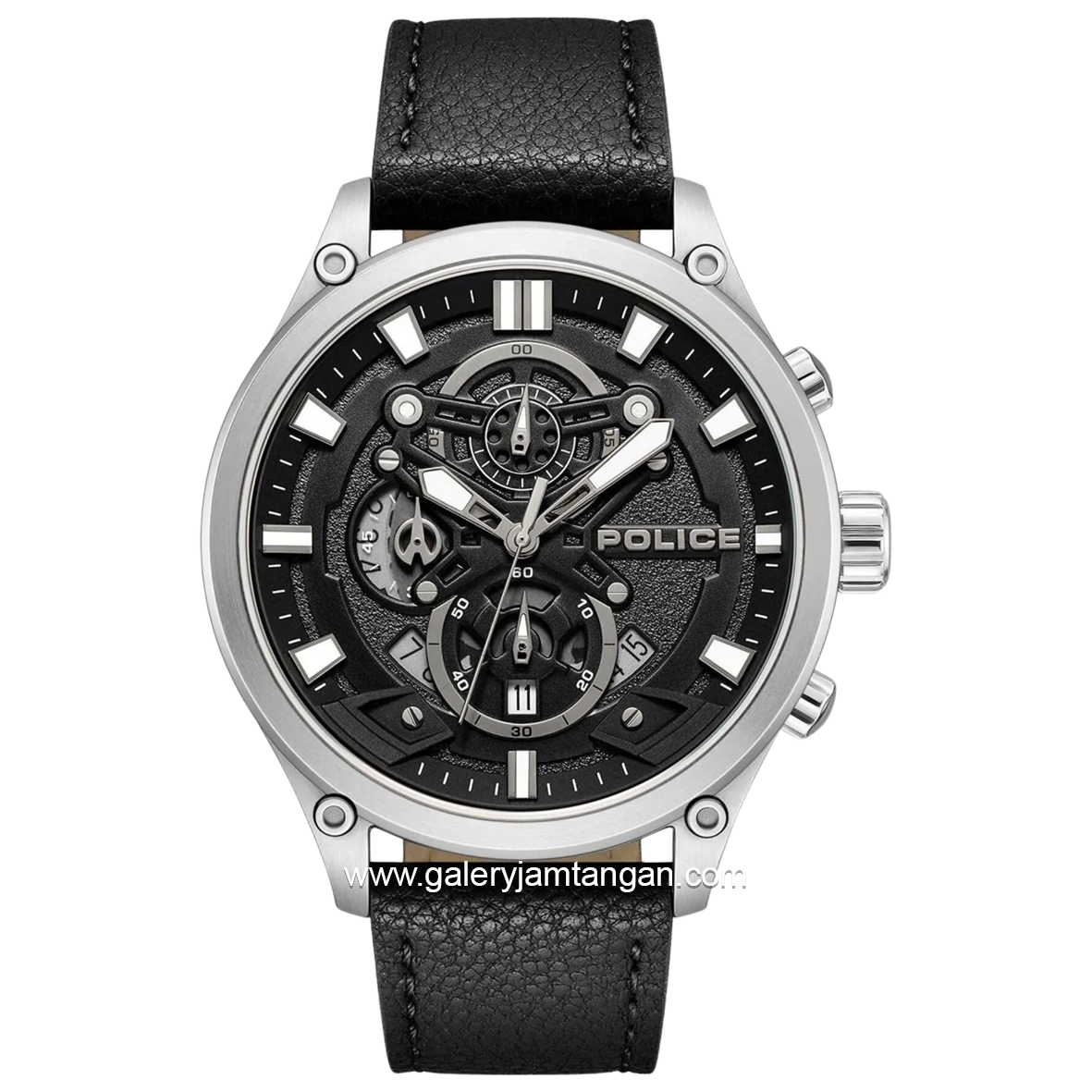 POLICE PEWGC0054205 Black Silver Leather Strap