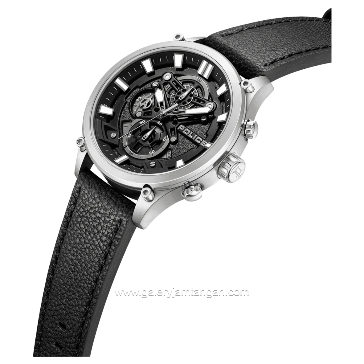 POLICE PEWGC0054205 Black Silver Leather Strap