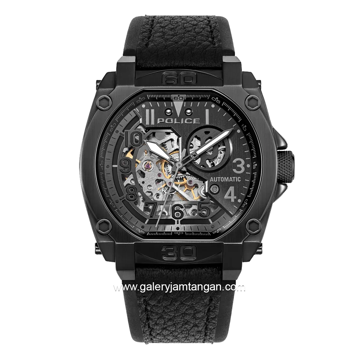 POLICE PEWGE0040003 Automatic Skeleton Dial Leather Strap