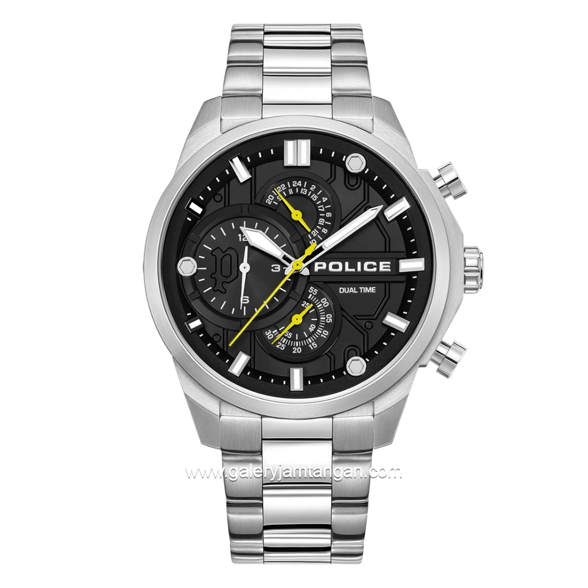 POLICE REACTOR PEWGK0039204M Silver Jarum Yellow Stainless Steel Strap