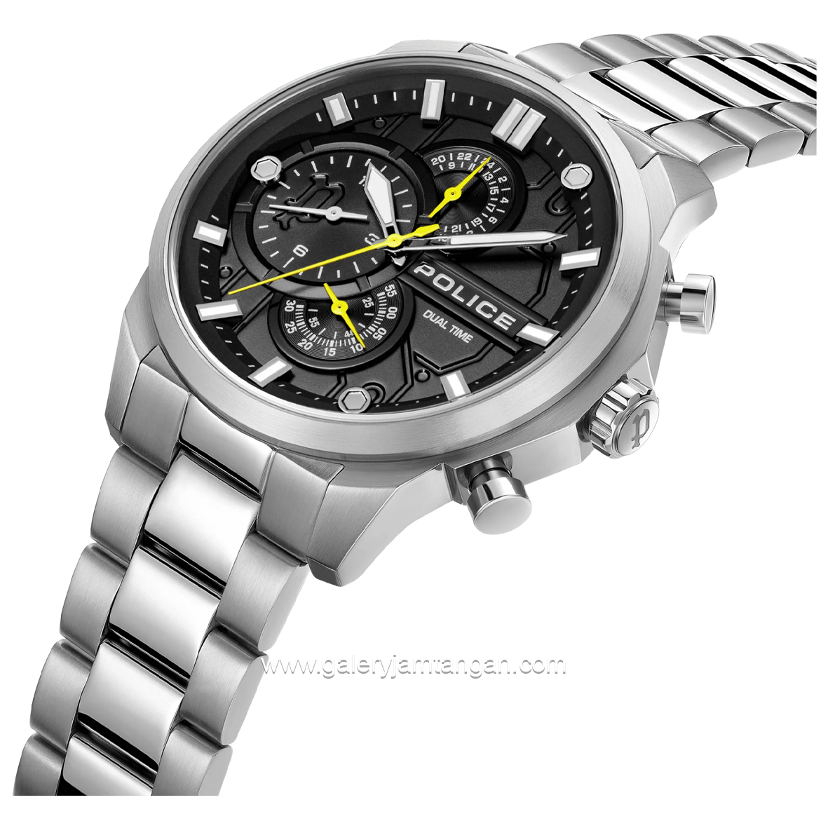 POLICE REACTOR PEWGK0039204M Silver Jarum Yellow Stainless Steel Strap