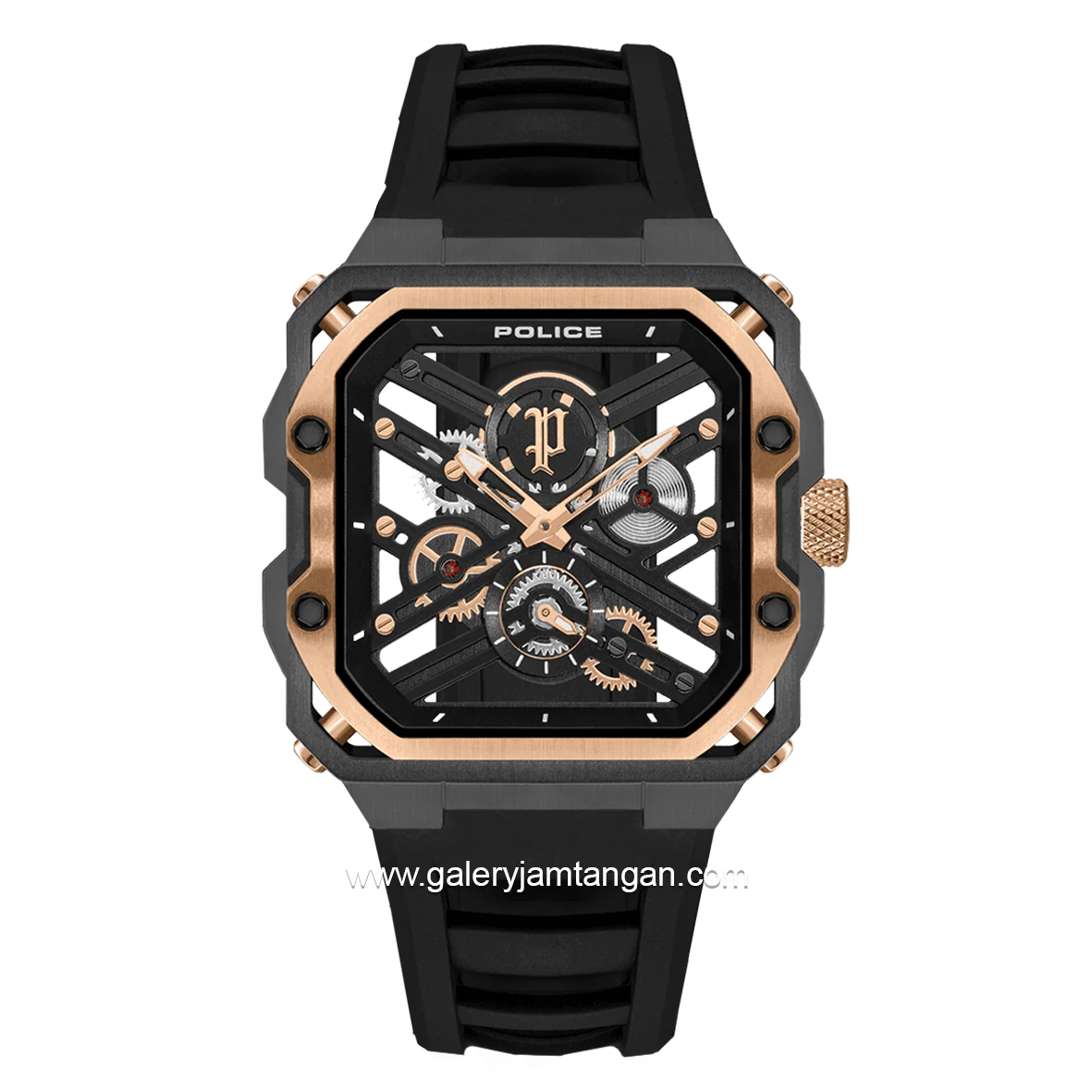 POLICE PEWGM0072002 Black Rosegold Rubber Strap