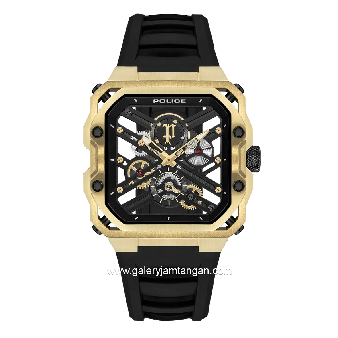 POLICE PEWGM0072003 Black Gold Rubber Strap