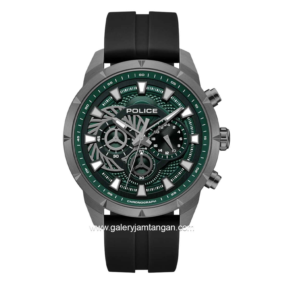 POLICE NEIST PEWGQ0092703 Chronograph Black Dial Green Silicone Strap