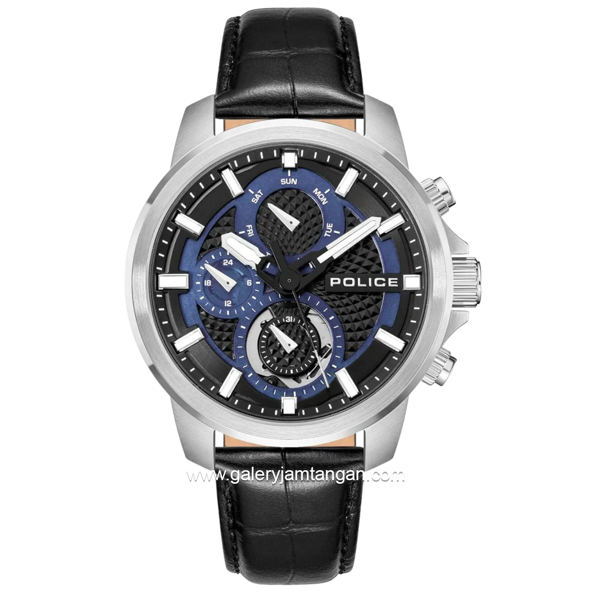 POLICE PEWJF0021509 Black Silver Dial Blue Leather Strap
