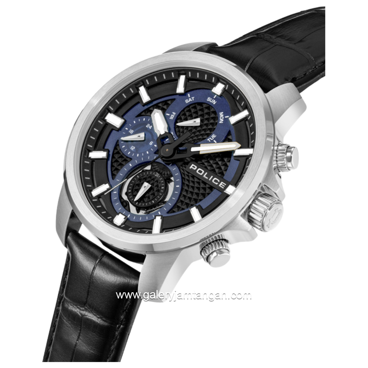 POLICE PEWJF0021509 Black Silver Dial Blue Leather Strap
