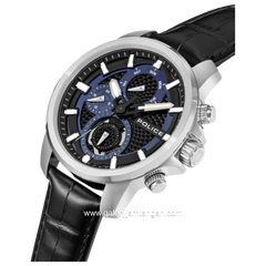 POLICE PEWJF0021509 Black Silver Dial Blue Leather Strap