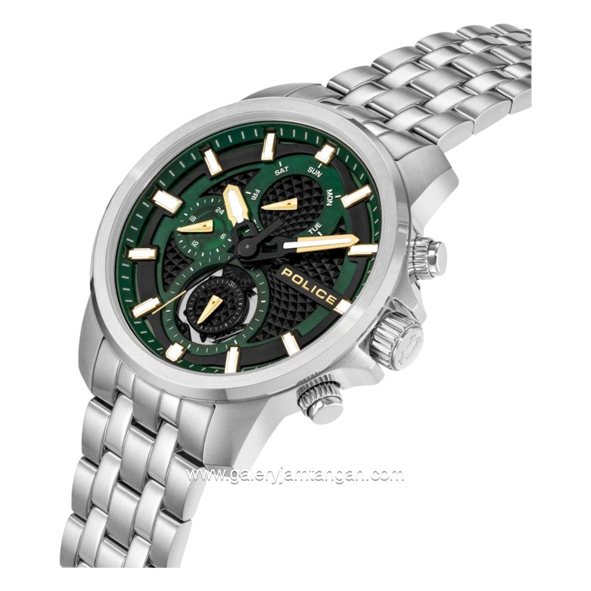 POLICE NEWPORT PEWJK0021507 Silver Dial Green Stainless Steel Strap