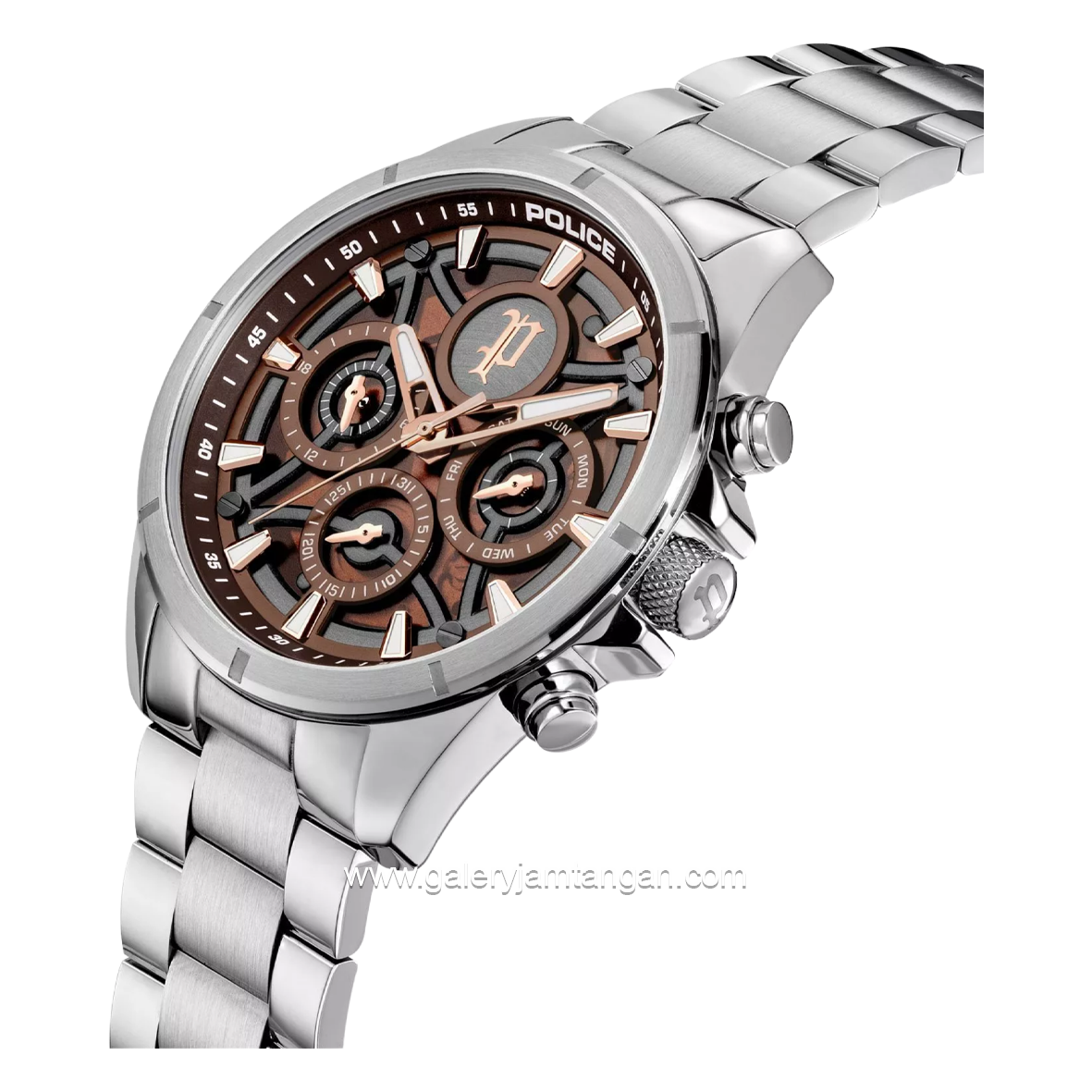 POLICE DEFENDER PEWJK2227812 Silver Dial Brown Stainless Steel Strap