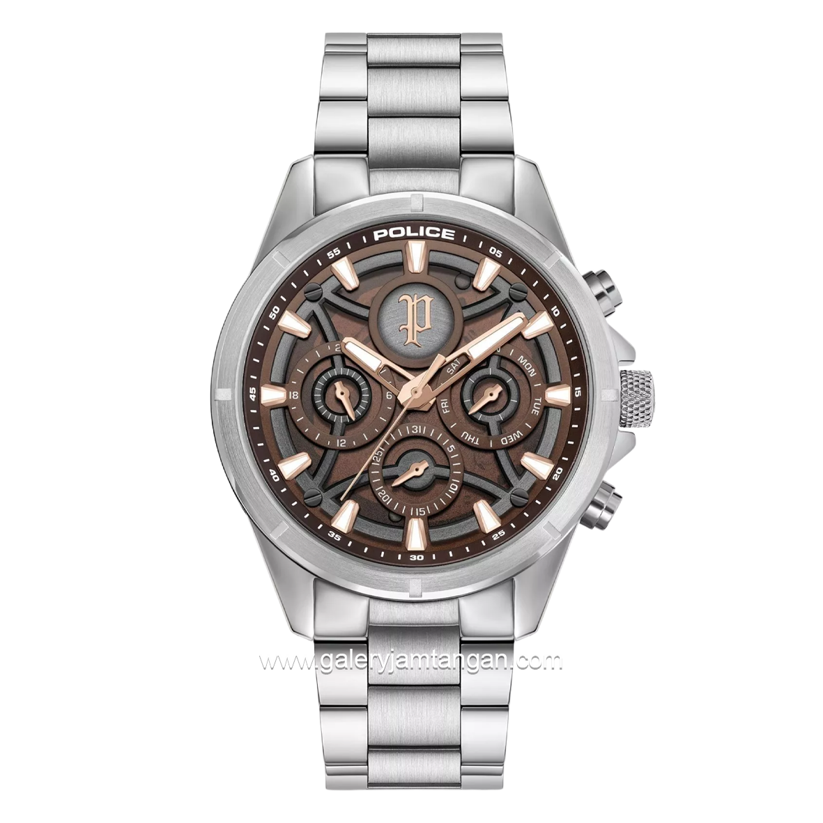 POLICE DEFENDER PEWJK2227812 Silver Dial Brown Stainless Steel Strap