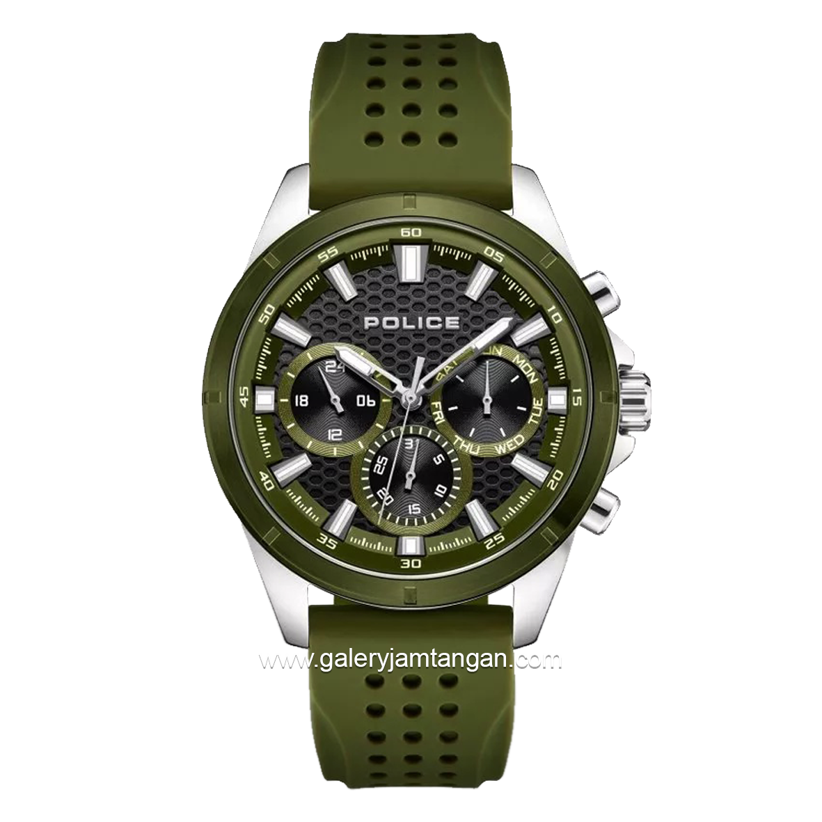 POLICE PEWJQ2204111M MOTION Green Silver Rubber Strap