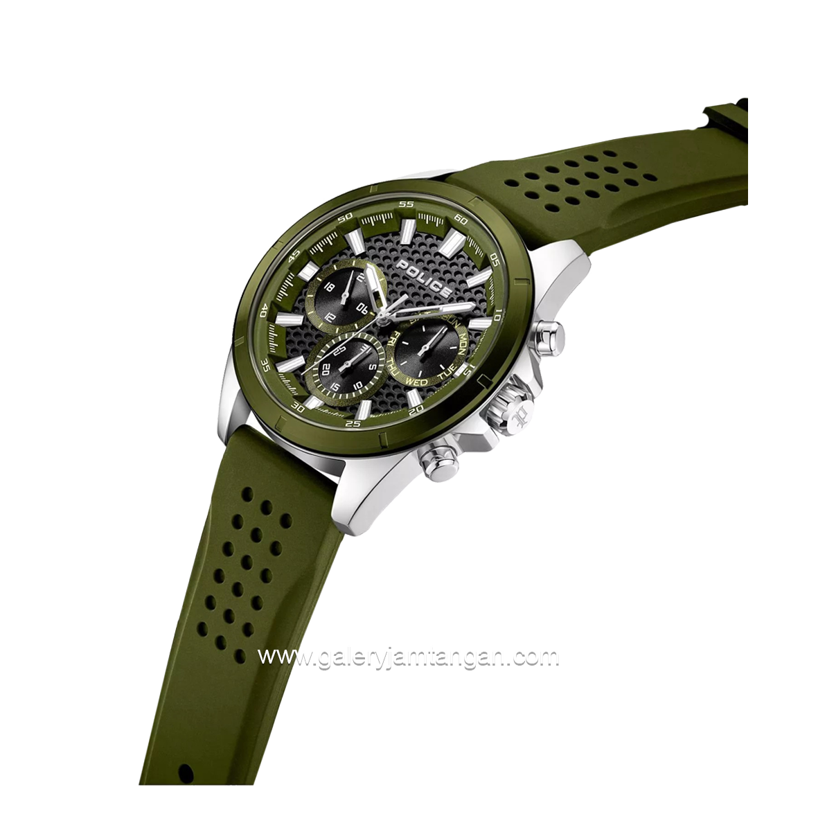 POLICE PEWJQ2204111M MOTION Green Silver Rubber Strap