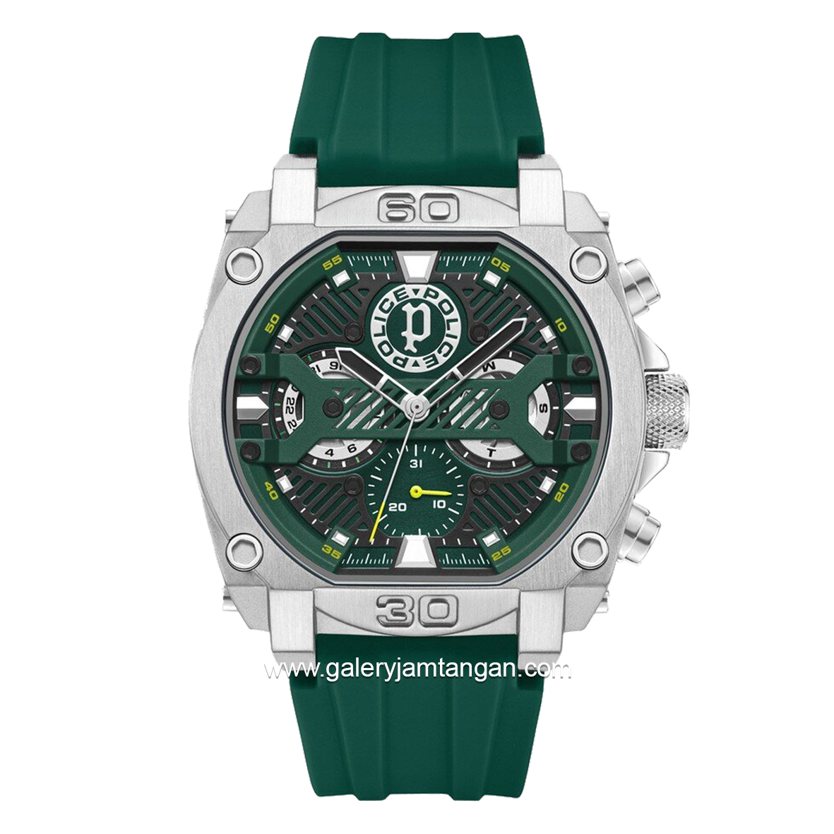 POLICE PEWGQ0040002 Green Silver Rubber Strap